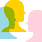 Drei Kopfsilhouetten in gelb, hellblau und pink; Link zur Seite Coaching & Supervision